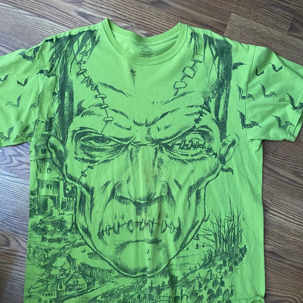 Frankenstien Monster T-shirt Green X-Large